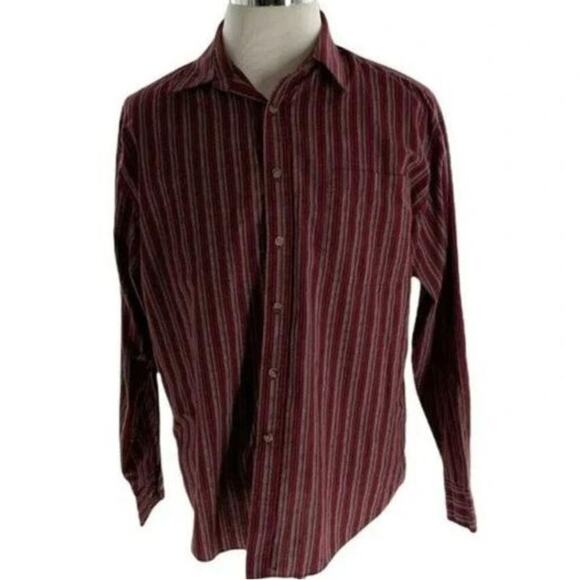 Puritan Men's Maroon Striped  Resistant Button Up Shirts Long Sleeves Size Large - Picture 1 of 4